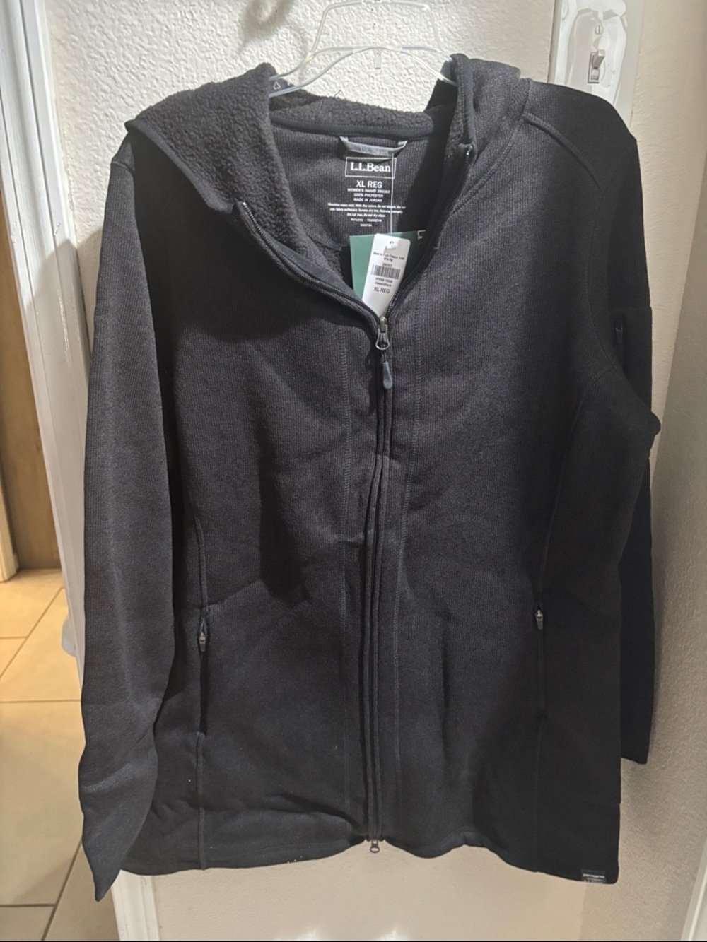 L.L. Bean Black Full-Zip Hooded Fleece Jacket XL NWT